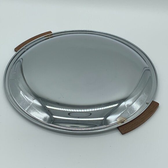 Vintage Mid-Century Chrome Round Serving Platter  Wood Handles MCM Kromex - Picture 5 of 9
